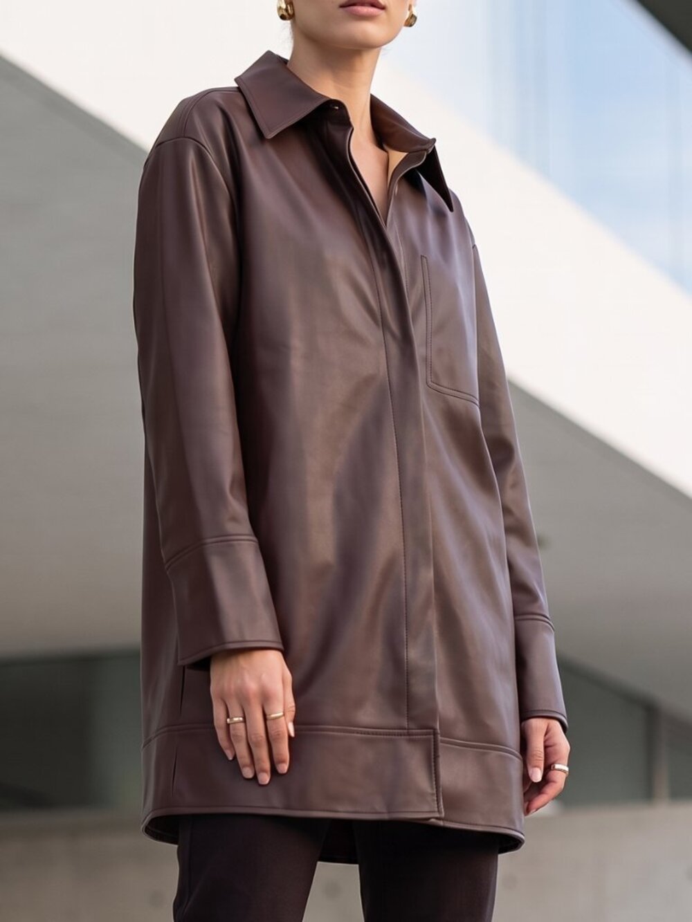 NWT $375 APPARIS Calo cocoa brown faux leather utility field coat S
